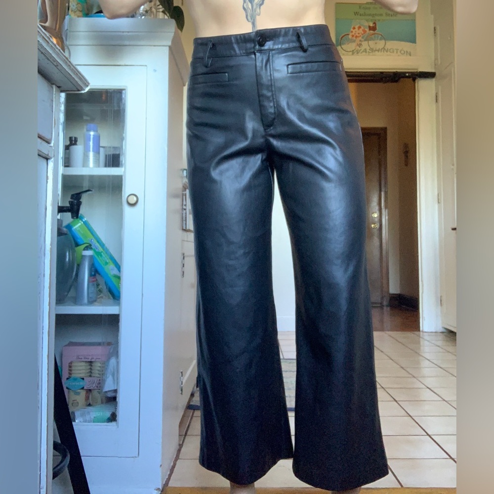 black vegan leather Zara trousers